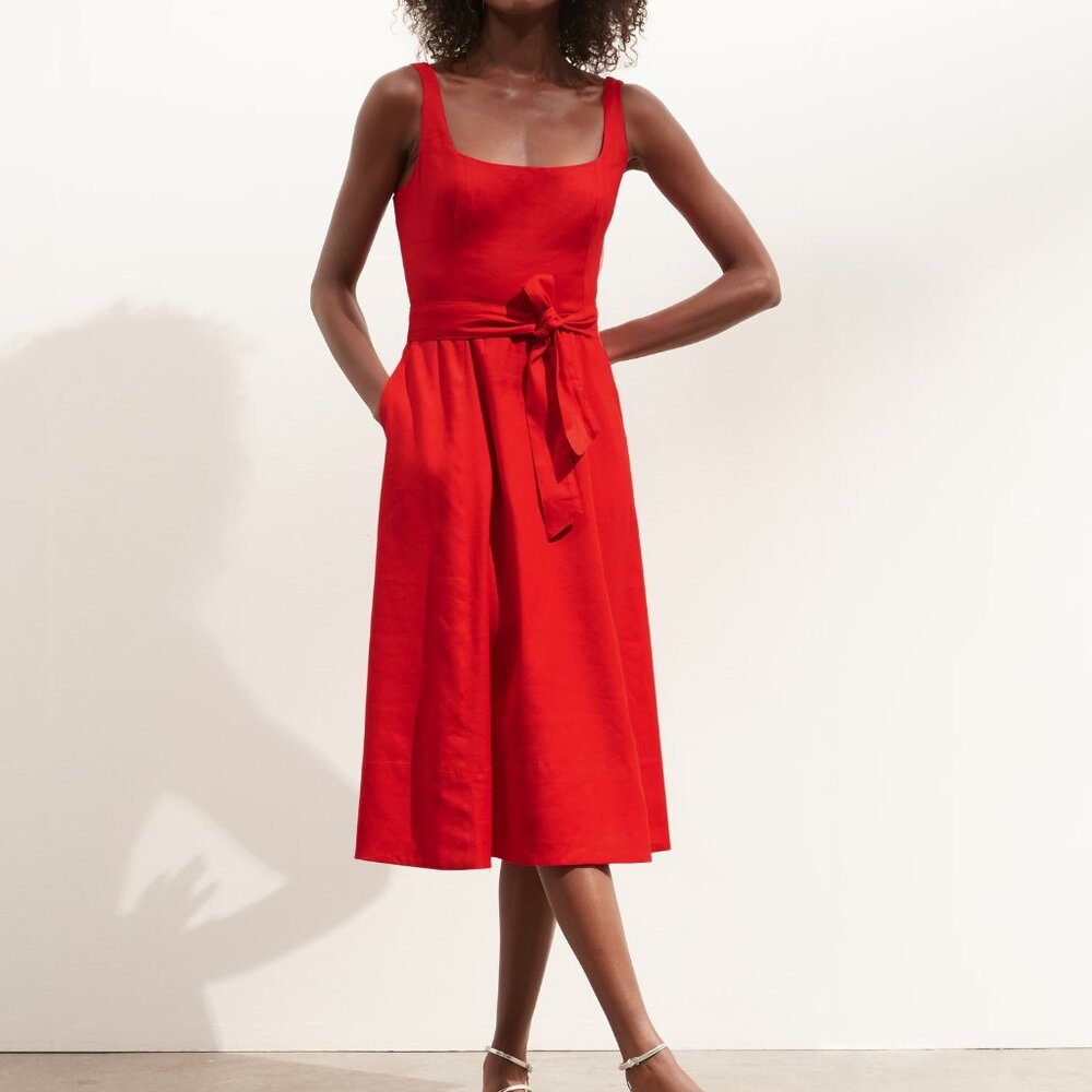 Banana Republic Red Linen-Cotton Square Neck Dress Size 4P